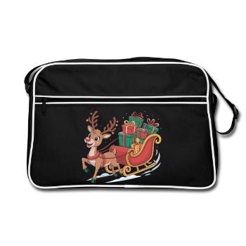 Rentier im Schlitten mit Geschenken - Retro Tasche - Schwarz/Weiß - Vorne