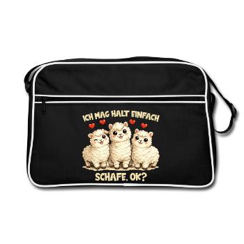 Schafe Comic Motiv mit Herz und lustigem Spruch - Retro Tasche - Schwarz/Weiß - Vorne