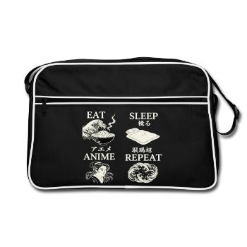 Eat Sleep Anime Repeat - Retro Tasche - Schwarz/Weiß - Vorne