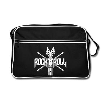 Rock 'N' Roll Guitar and Drumsticks Logo - Retro Bag - black/white - Front