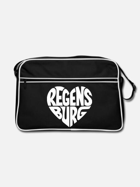 Regensburg Herzdesign - Retro Tasche - Schwarz/Weiß - Vorne