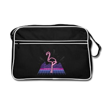 80s Synthwave Neon Flamingo Retro - Retro Bag - black/white - Front