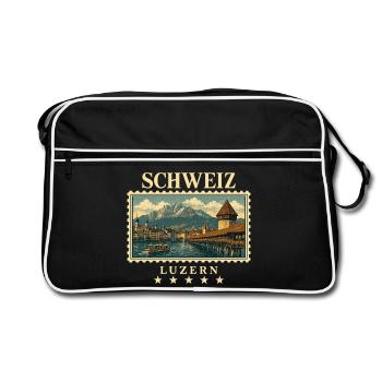 Schweiz Luzern Vintage Reisemarke - Retro Tasche - Schwarz/Weiß - Vorne