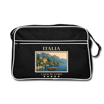 Italien Lago di Como Vintage Reisemarke - Retro Tasche - Schwarz/Weiß - Vorne