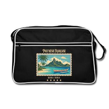 Polynesien Bora Bora Vintage Reisemarke - Retro Tasche - Schwarz/Weiß - Vorne
