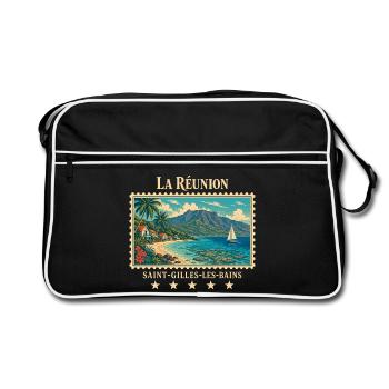 La Réunion Saint-Gilles Vintage Reisemarke - Retro Tasche - Schwarz/Weiß - Vorne