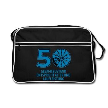 HU August 2026 - 50 Jahre - Geburtstag Geschenk - Retro Tasche - Schwarz/Weiß - Vorne