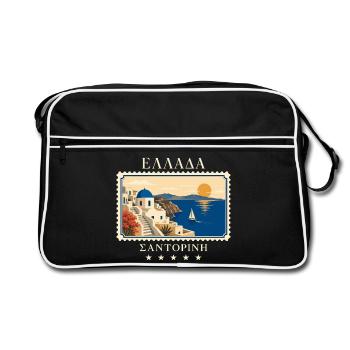 Griechenland Santorini Vintage Reisemarke - Retro Tasche - Schwarz/Weiß - Vorne
