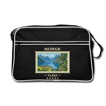 Norwegen Flåm Vintage Reisemarke - Retro Tasche - Schwarz/Weiß - Vorne