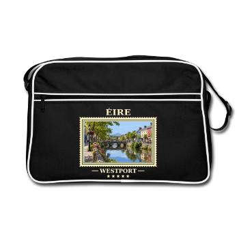 Irland Westport Vintage Reisemarke - Retro Tasche - Schwarz/Weiß - Vorne