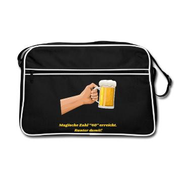 Magische Zahl 40 erreicht, amüsantes Bier Design - Retro Tasche - Schwarz/Weiß - Vorne