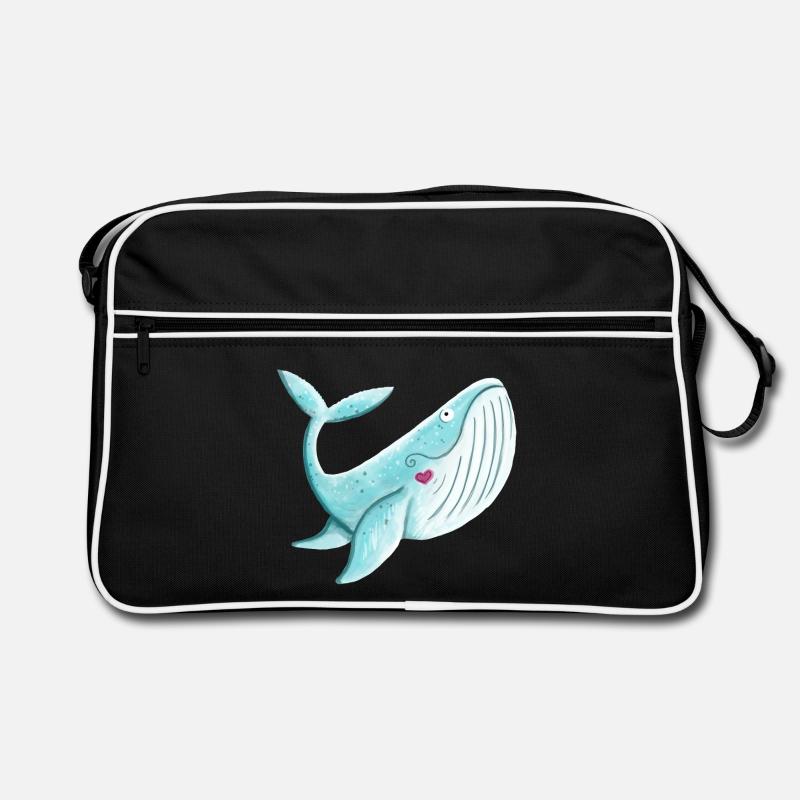 Wal Mit Herz I Buckelwal Walfisch Geschenk Comic - Retro Tasche - Schwarz/Weiß