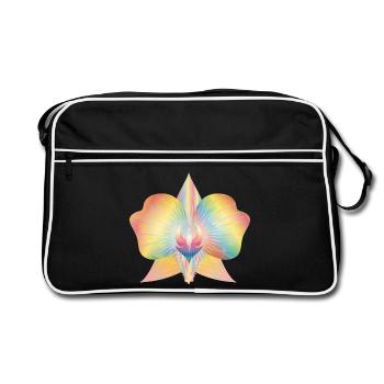 bunt schimmernde abstrakte Orchideen Blüte - Retro Tasche - Schwarz/Weiß - Vorne