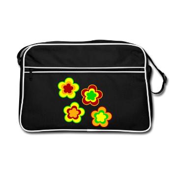 70s Flower Pattern - Retro Bag - black/white - Front