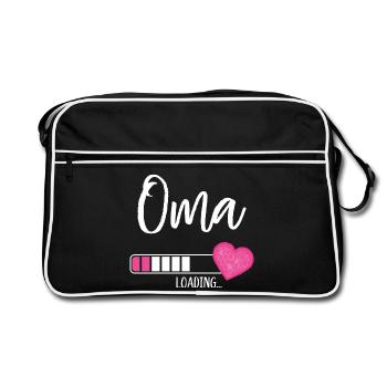 Oma Loading Herz Enkelin Mädchen Werdende Oma - Retro Tasche - Schwarz/Weiß - Vorne