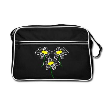 Blume weiß weiße Blume Blumen weiß weiße Blumen - Retro Tasche - Schwarz/Weiß - Vorne
