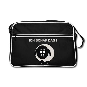 Ich schaff das Schaf Motiv - Retro Tasche - Schwarz/Weiß - Vorne
