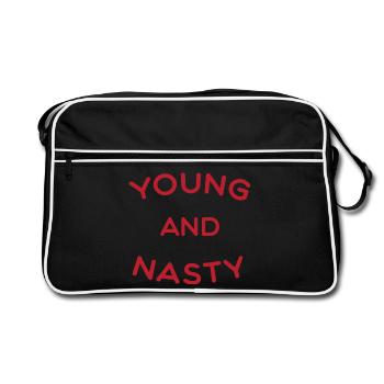 Text T-Shirt Junge und fiese Geschenkidee - Retro Tasche - Schwarz/Weiß - Vorne
