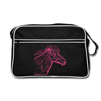 Pferd rosa pink - Retro Tasche - Schwarz/Weiß - Vorne