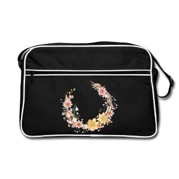 Blumenkranz Frühling Osterglocken und Palmkätzchen - Retro Tasche - Schwarz/Weiß - Vorne