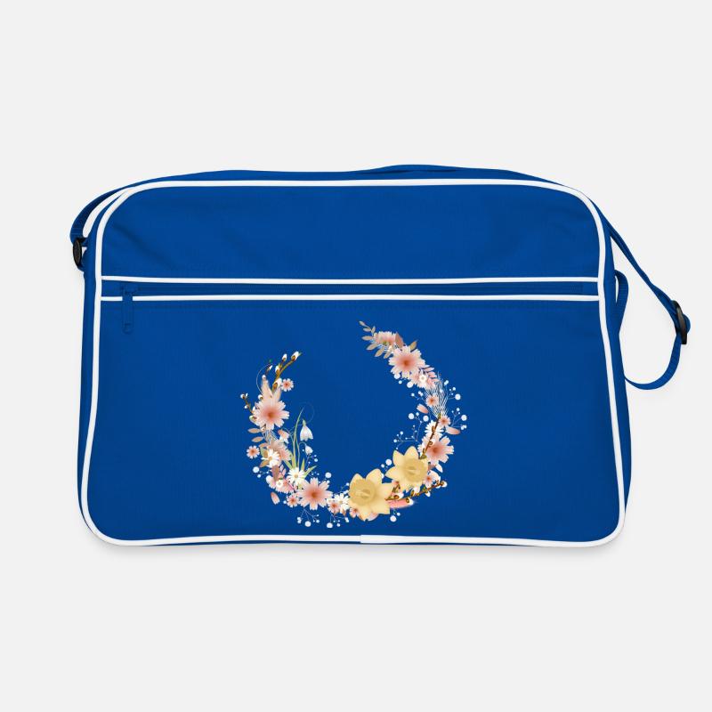Floral wreath spring daffodils and palm catkins Retro Bag