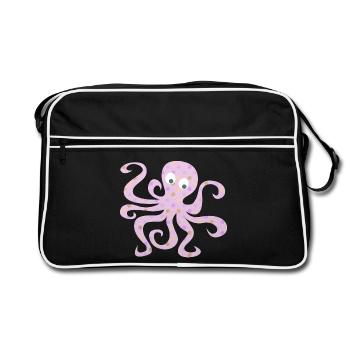 Octopus Dots Pink Dots Nursery Squid - Retro Bag - black/white - Front