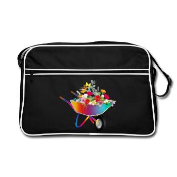 Brouette colorée avec des fleurs - Sac Retro - noir/blanc - Devant