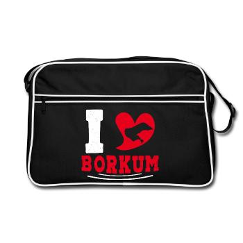 Île de Borkum J’ADORE BORKUM Drôle - Sac Retro - noir/blanc - Devant
