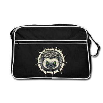 Cute hedgehog peeking out of crack - Funny gift - Retro Bag - black/white - Front