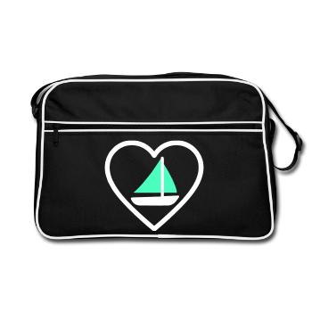 Heart Sailing – Design von Bootsliebhabern - Retro Tasche - Schwarz/Weiß - Vorne