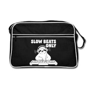 Slow Beats Sloth DJ - Retro Tasche - Schwarz/Weiß - Vorne