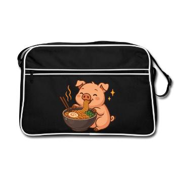 Cochon aux nouilles, ramen, cochon kawaii - Sac Retro - noir/blanc - Devant