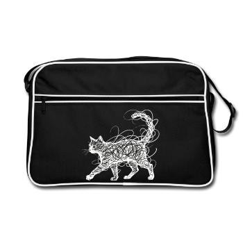 Minimalist Scribble Cat Line Art Japanese - Retro Bag - black/white - Front