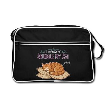 Red Cat Nap Humor Quote Snuggle My Cat - Retro Bag - black/white - Front