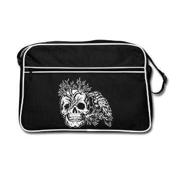 Skull, Tree and Raven - Retro Bag - black/white - Front