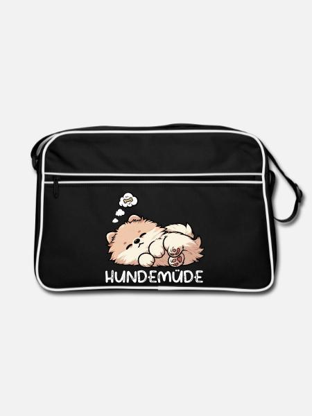 Hundemüde Zwergspitz Zwergspitze Spitzhund Spitz - Retro Tasche - Schwarz/Weiß