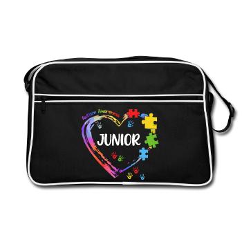Junior Autism Awareness Child Heart - Retro Bag - black/white - Front