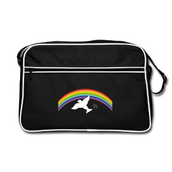 RAINBOW Regenbogen with peace dove - Retro Tasche - Schwarz/Weiß - Vorne