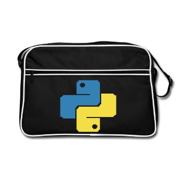 Python Pixelart - Retro Tasche - Schwarz/Weiß - Vorne