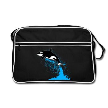 Orque, épaulard, épaulard, épaulard, mer - Sac Retro - noir/blanc - Devant