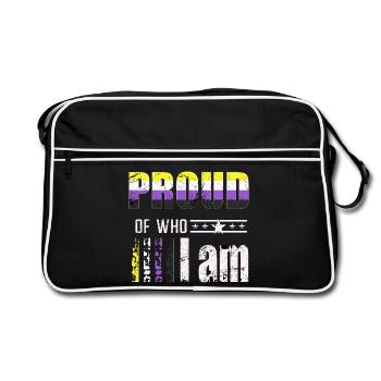 Proud of who I am Nicht-binär LGBT - Retro Tasche - Schwarz/Weiß - Vorne