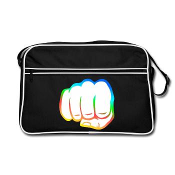 Geballte Faust bunt fist bump cool Logo Symbol - Retro Tasche - Schwarz/Weiß - Vorne