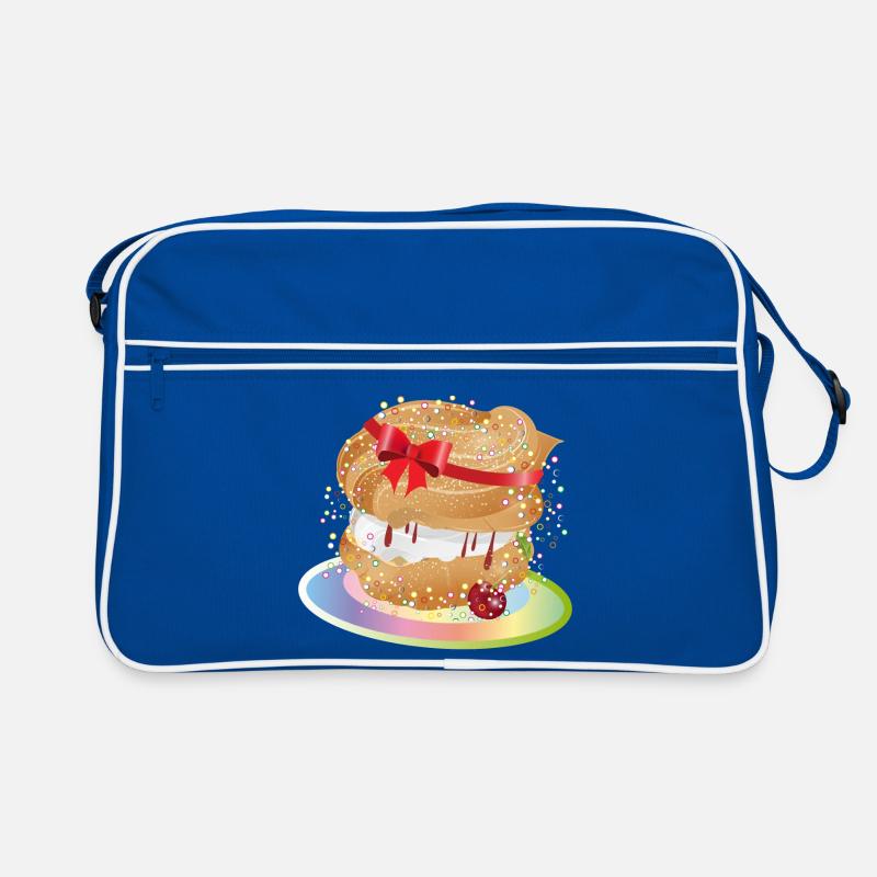 Ein gefüllter Windbeutel mit Geschenkschleife Retro Tasche