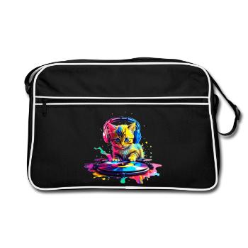 DJ Kitty – Rainbow - Retro Bag - black/white - Front