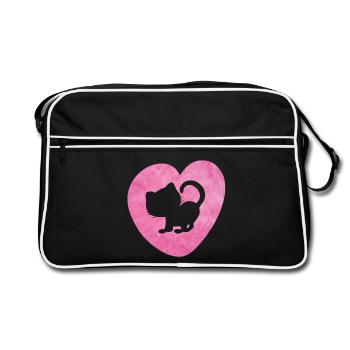 Coeur Chat Fourrure Chat Fluffy Silhouette Love Fan - Sac Retro - noir/blanc - Devant