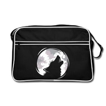 wolf, wolves, howl, moon, evening, dark, animals, nature - Retro Bag - black/white - Front