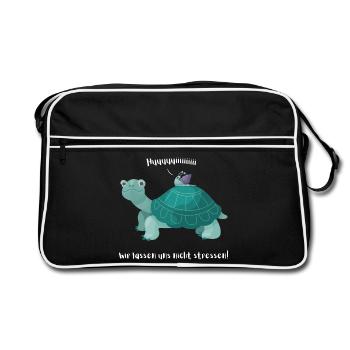 Snail rides on turtle - huuiii Trantüte - Retro Bag - black/white - Front