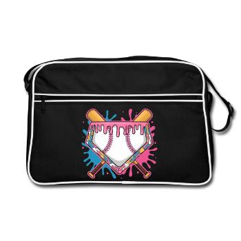 Baseball Homeplate Mit Pinkem Zuckerguss Und Bat - Retro Tasche - Schwarz/Weiß - Vorne