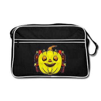 Grinning pumpkin with mushroom frame - Retro Bag - black/white - Front