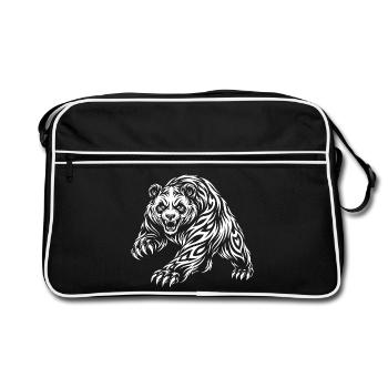Wild Panda – Tribal Bear Motif - Retro Bag - black/white - Front